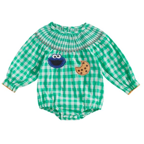 Cookie Monster Romper Birthday Long Sleeve Top Bodysuit Sesame Street Dress - Picture 1 of 7